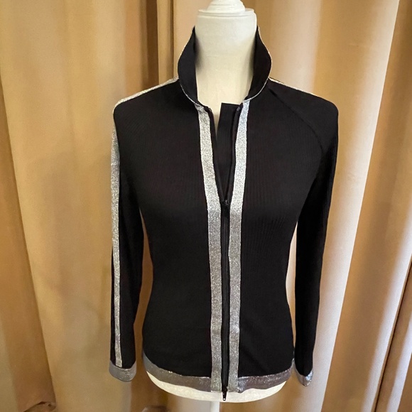NEW! Stylewe Black Full Zip Ribbed High Neck Cardigan Silver Trim. NWT! - Picture 11 of 15